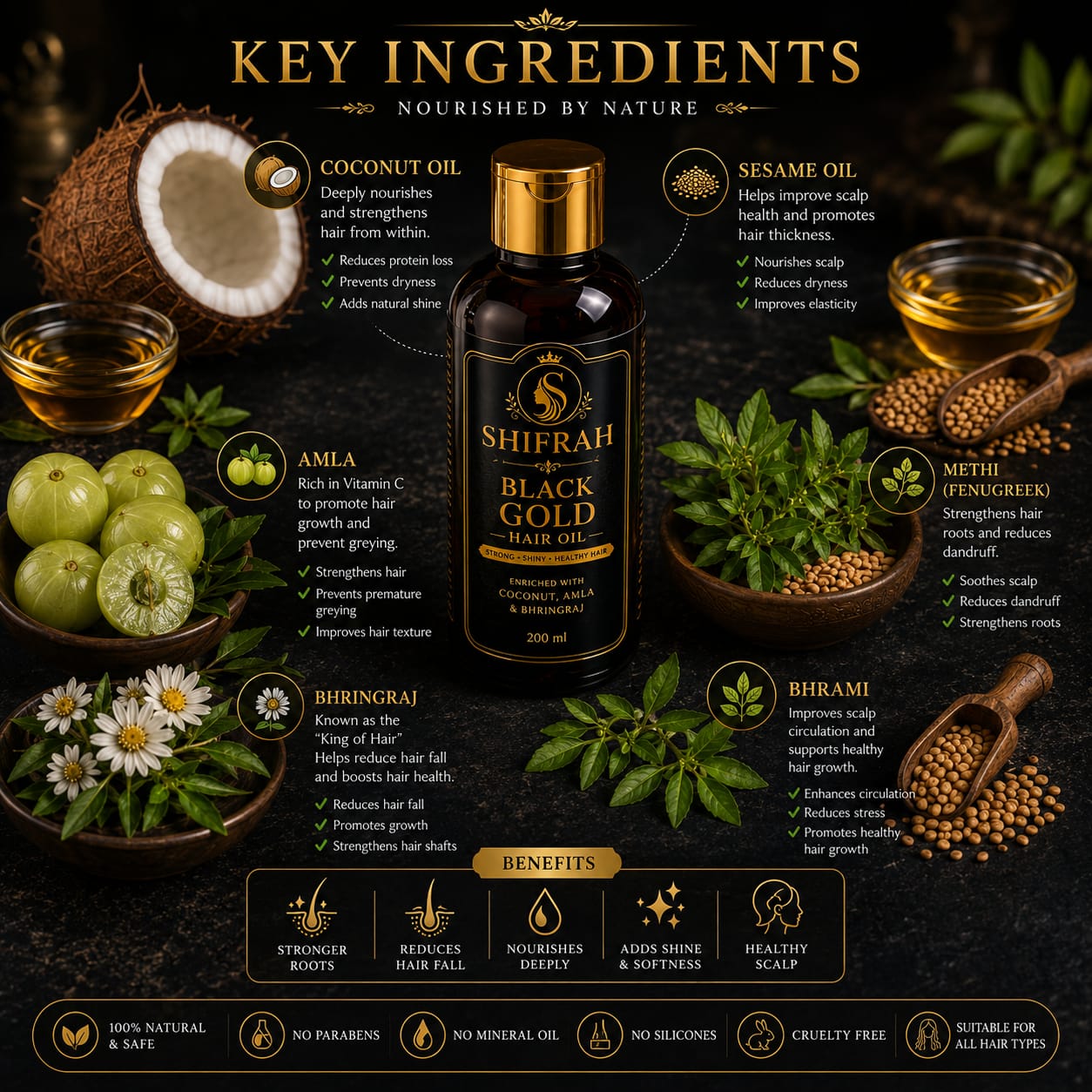 SHIFRAH Black Gold Hair Oil- Ayurveda Oil 60day challenging