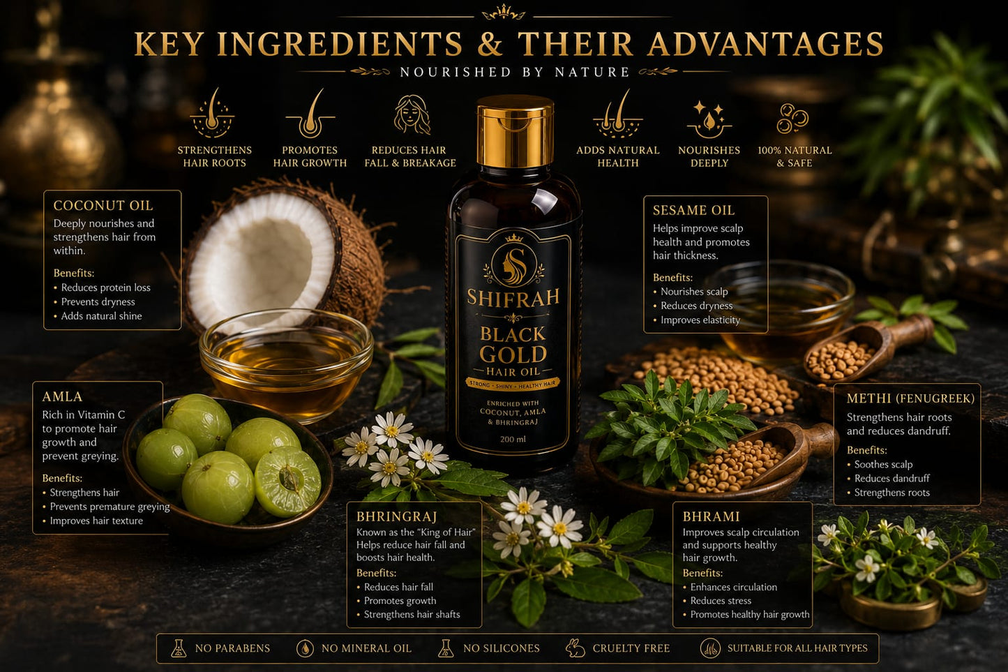 SHIFRAH Black Gold Hair Oil- Ayurveda Oil 60day challenging