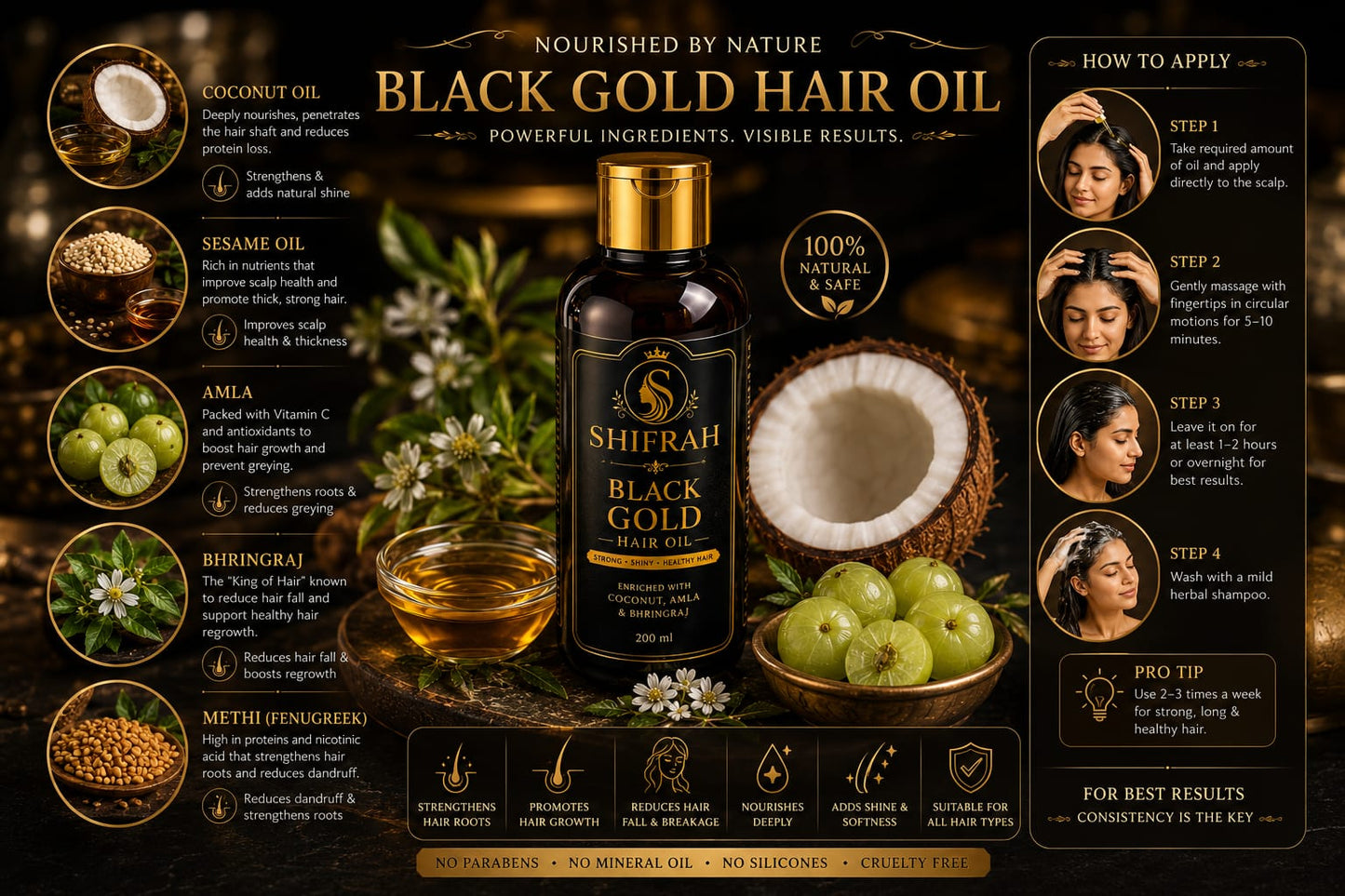 SHIFRAH Black Gold Hair Oil- Ayurveda Oil 60day challenging