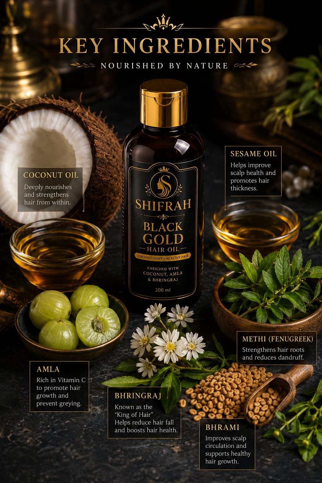 SHIFRAH Black Gold Hair Oil- Ayurveda Oil 60day challenging